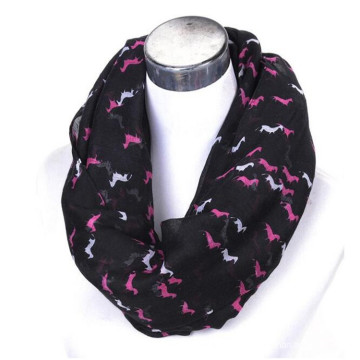 Noticeable wide long very soft womens voile Snood lady circle Print animal horse cotton loop infinity scarf